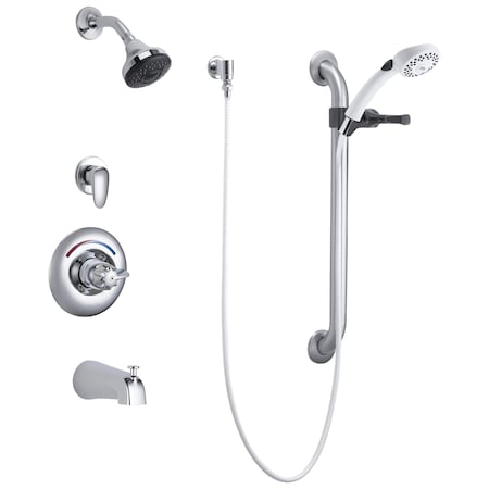Delta Commercial T13H Universal Tub And Dual Shower Trim Diverter Hand Shower And Grab Bar In Chrome T13H933