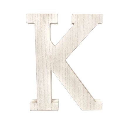 Homeroots 16" White Distressed Wood Letter K Tabletop Sculpture 478363