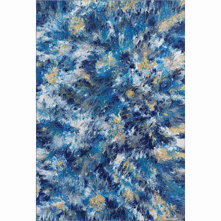 Homeroots 3' X 5' Blue Ivory And Gold Abstract Washable Indoor Outdoor Area Rug 643541