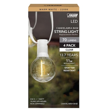 Feit Electric Feit G16.5 E12 Candelabra Filament LED Bulb Warm White 11 Watt Equivalence, 4PK G1612822FILED4