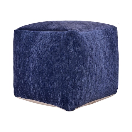 Homeroots 18" Blue Chenille Cube Pouf Ottoman 534107