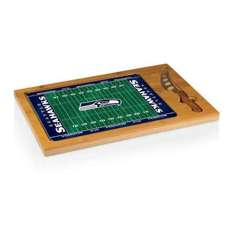 Picnic Time Family Of Brands NFL Seattle Seahawks - Football Field - Icon Glass Top Cutting Board & Knife Set 910-00-505-284-2