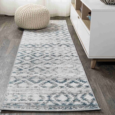 Jonathan Y Ancient Faded Trellis Gray/Turquoise 2 ft. x 10 ft. Runner Rug SOR206A-210