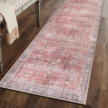 World Rug Gallery Vintage Inspired Machine Washable Non Slip Runner Rug 2 ft 6 in x 6 ft Red 6029RED26X6