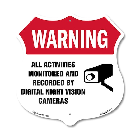 Signmission Video Surveillance Shield Label Set Warn, 12 Inch X 12 Inch, Plastic Sign SHI-P-12-467