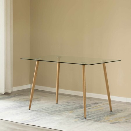Fabulaxe Rectangle Clear Glass Top Accent Dining Table with Solid Wood ...