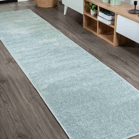 Jonathan Y Haze Solid Low-Pile Aqua Blue 2 ft. x 12 ft. Runner Rug SEU100S-212