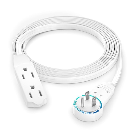 Maximm 6ft 16AWG 3-Outlet 360 degrees Flat Plug Extension Cord, 3-Prong UL, White ADW-360-3306-W