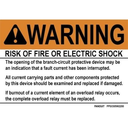 Panduit Adhesive Arc Flash Labeling, 3 1/2 in Height, 5 in; 5 in Width, Polyester Adhesive PPS0305W2200