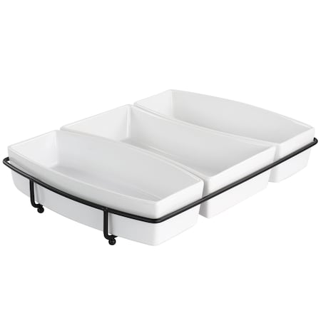 Gibson Elite Gracious Dining 4 Piece Stoneware Tidbit Dish with Metal Rack Serving Set in White 134041.04
