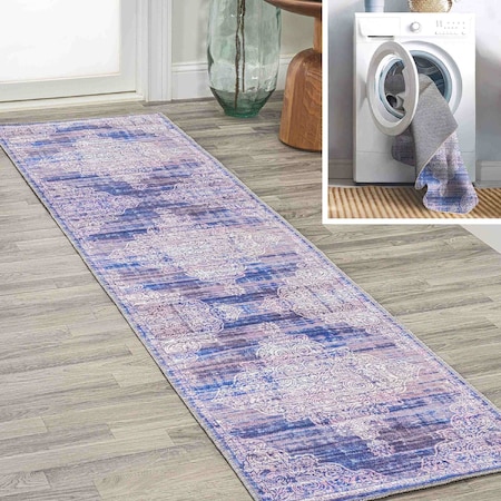 Jonathan Y Regis Bohemian Medallion Machine-Washable Blue 2 ft. x 8 ft. Runner Rug WSH107A-28