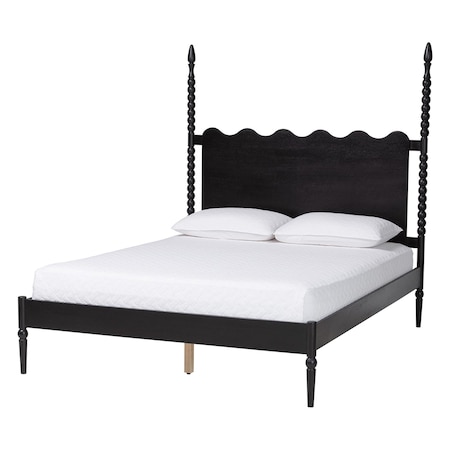 Baxton Studio Brantley Spindle Platform Bed - Bed Frame with Scalloped Headboard and Turned Posts, Black, King 272-14809-ZORO