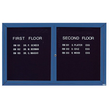 Aarco Enclosed Letter Board Directory w/ Powder Coated Blue Aluminum Frame, 36''Hx60''W, 2 Doors ADC3660B