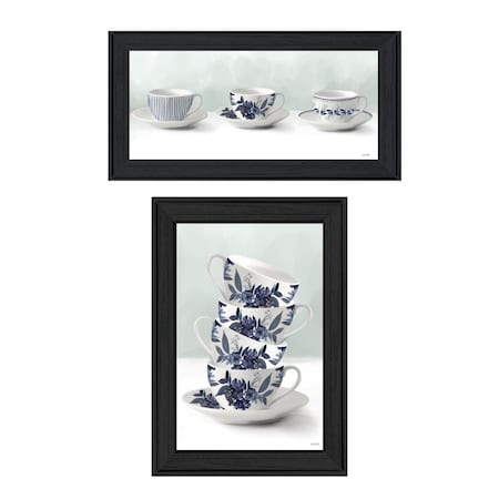 Homeroots Set Of Two Tea tower with Cups and Sauces Black Framed Print Kitchen Wall Art, 2PK 408190