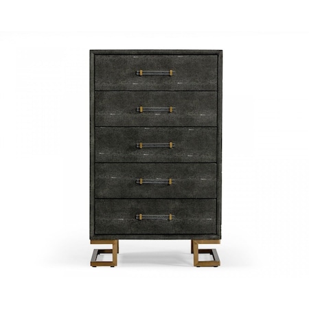 Homeroots 28" Grey Manufactured Wood + Solid Wood Stainless Steel Five Drawer Chest 491546