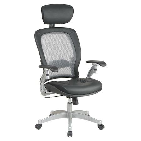 Office Star Executive Chair Desk Chair, Adjustable Arms, 18" to 22-1/2" Height, Leather, Black 36806