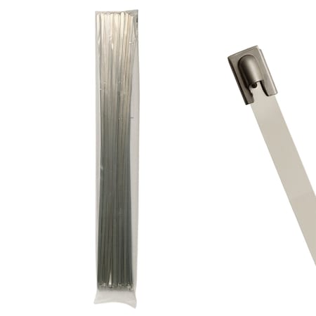 Cable Ties Unlimited Cable Tie, 47 in L, 300 lb Strength, 14.4 in Max Bundle Dia, 316 Stainless Steel, Silver, 100PK SSP47-HD