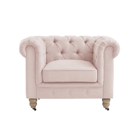 Homeroots 34" Pink And Brown Linen Tufted Chesterfield Chair 533991