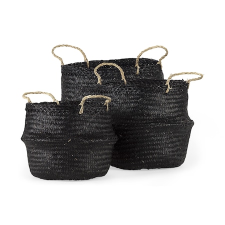 Homeroots Set of Three Black Wicker Basket, 3PK 392162