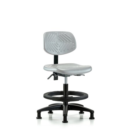 Blue Ridge Ergonomics Polyurethane Chair-Medium Bench Height with Black Foot Ring & Stationary Glides in Gray Polyurethane PMBCH-RG-T0-A0-BF-RG-GRY