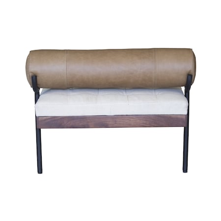Homeroots 72in Ivory Brown And Black Tufted Cotton Wood And Metal Cushioned Bench With Pillow 489313