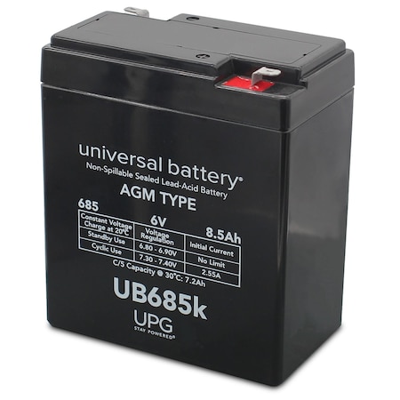 Upg Sealed Lead Acid Battery, 6 V, 8.5Ah, UB685, F1 (Faston Tab) Terminal, AGM Type D5735