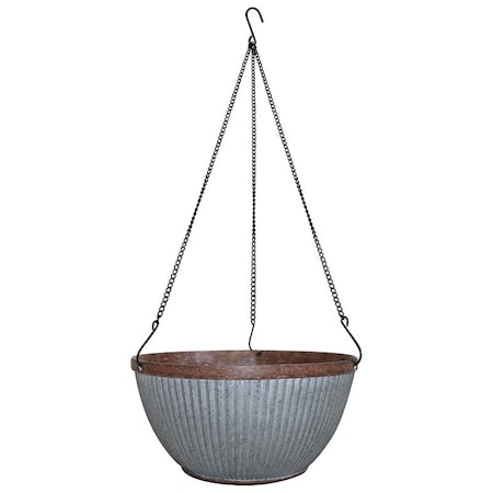 Southern Patio Westlake Hanging Basket, Grooved Pattern, Resin, Rustic Galvanized HDR-054801