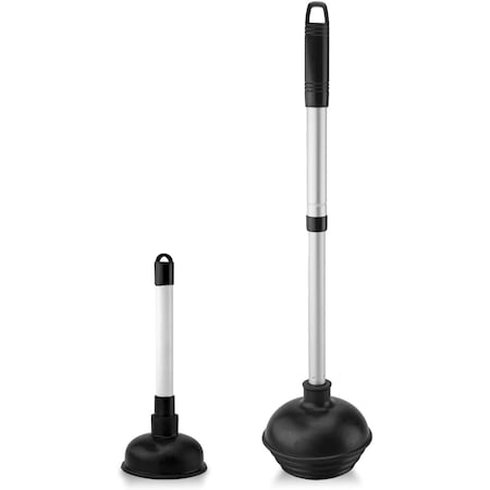 Neiko Toilet Plunger, 2 Piece, Bonus Mini-sink and Drain Plunger, Telescopic Aluminum Handle 60169A