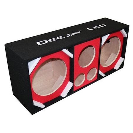Deejay Led Two 10-in Woofers plus Two Tweeters and One Horn RED Empty Chuchera Speaker Enclosure w/Quad Port D10T2H1RED