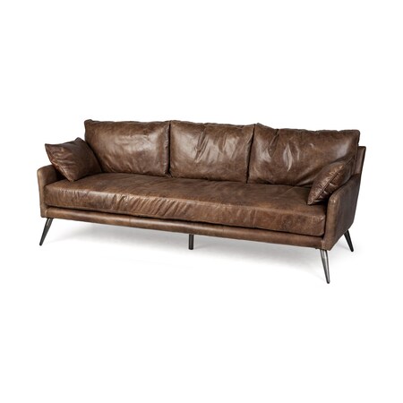 Homeroots 82" Dark Brown Rustic Leather Sofa With Toss Pillows 607320
