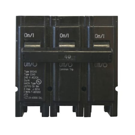 Eaton Miniature Circuit Breaker, CB Series, 40A, 3 Pole, 240V AC BR340