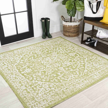 Jonathan Y Malta Bohemian Medallion Textured Weave Green/Cream 5 ft Square Indoor/Outdoor Area Rug SMB104D-5SQ