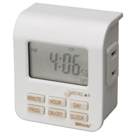 Southwire Digital Timer, 10 A, 125 V, 1250 W, 7 days Time Setting, 20 On/Off Cycles Per Day Cycle, White 50008