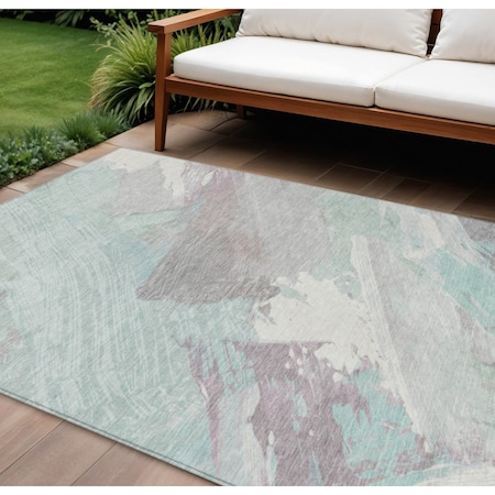 Homeroots 10' X 14' Blue Teal Blue And Gray Abstract Washable Indoor Outdoor Area Rug 611251