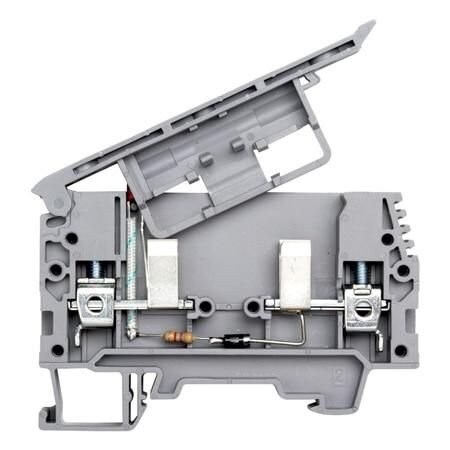 Omega Fuse Terminal Block, 6.3 A, 300 Vac, 26 AWG to 8 AWG, 8 mm (0.315 "), Gray, 12 mm (0.47 "), Fuse Si ASK-2S