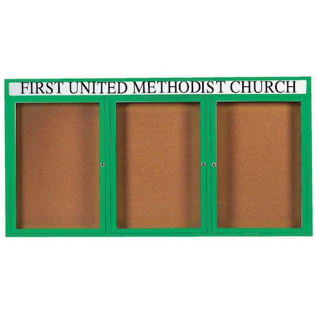 Aarco Illuminated Enclosed Bulletin Board w/ Header Green Powder Coated Al Frame, 36''Hx72''W DCC3672-3RHIG