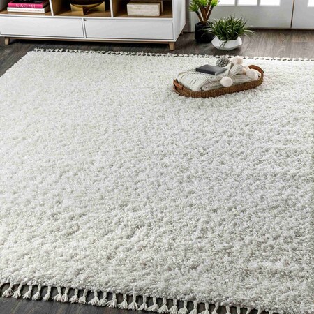 Jonathan Y Mercer Shag Plush Tassel White 4 ft. x 6 ft. Area Rug MCR100A-4