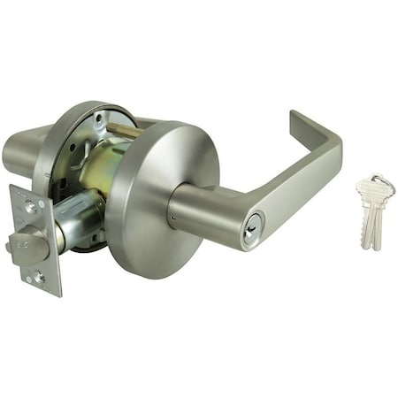 Prosource Storeroom Lever, Lever Handle, Stainless Steel, Commercial, 2 Grade, SC1 Keyway, 2-3/4 in Backset Y365CV-PS