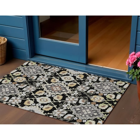 Homeroots 3' X 5' Black Gray And Brown Oriental Washable Indoor Outdoor Area Rug 597662