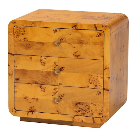 Bali & Pari Netra Modern and Contemporary Natural Real Burl Wood 3-Drawer Nightstand 253-13972-ZORO