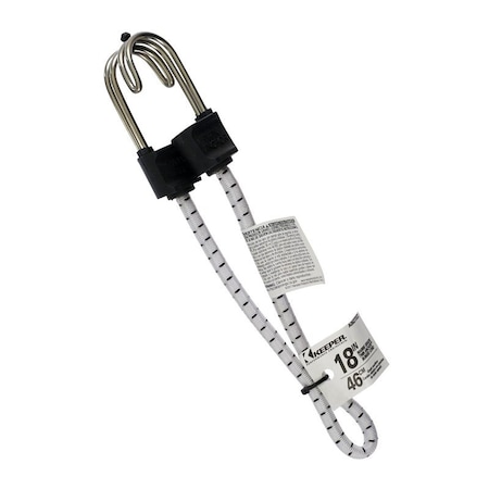 Keeper Bungee Cord, 0.315 in Dia, 18 in L, Rubber/Steel, Black/White, Hook End A06272Z