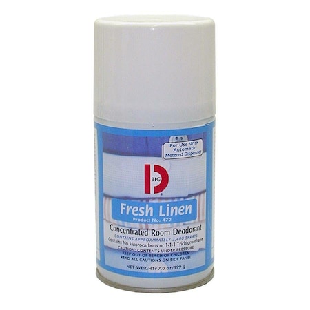 Big D BigDIndus, Metered Concentrated Room Deodorant, Fresh Linen Scent, 7 Oz Aerosol, 12PK 472