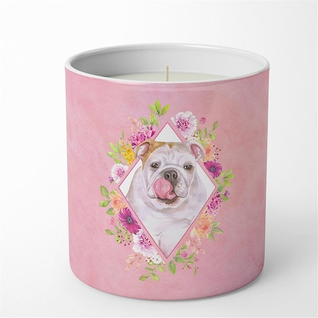 Carolines Treasures 10 oz English Bulldog Pink Flowers Decorative Soy Candle CK4140CDL