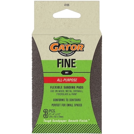 Gator Sanding Pad, 4 in L, 3 in W, 150 Grit, Fine, Aluminum Oxide Abrasive 4155