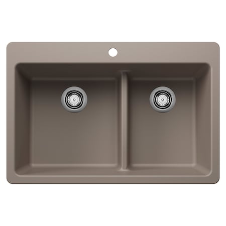 Blanco Liven SILGRANIT 33in 60/40 Double Bowl Dual Mount Kitchen Sink with Low Divide - Truffle 443214