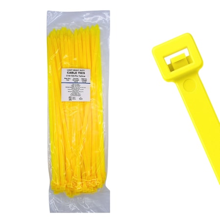 Cable Ties Unlimited Cable Tie, 14 in L, 120 lb Strength, 4 in Max Bundle Dia, Nylon 6/6, Fluorescent Yellow 100PK C14-120-Flo Yellow