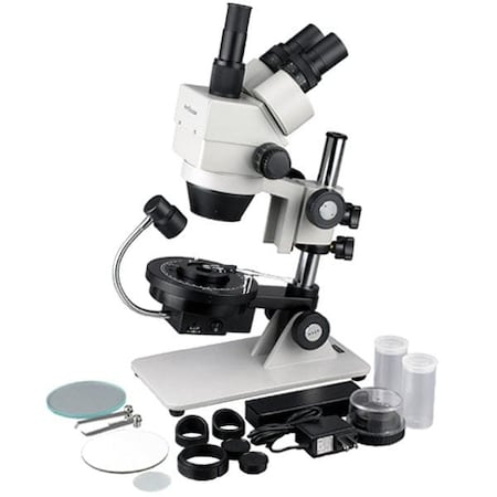 Amscope GE300 Cordless LED Jewel Gem Zoom Trinocular Stereo Microscope 7X-90X on Pillar Stand w/Darkfield S GM300TY