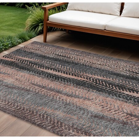 Homeroots 8' X 10' Blue Charcoal And Copper Botanical Leaves Washable Indoor Outdoor Area Rug 581951