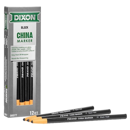 Dixon Phano China Markers, Black, 12PK X00077