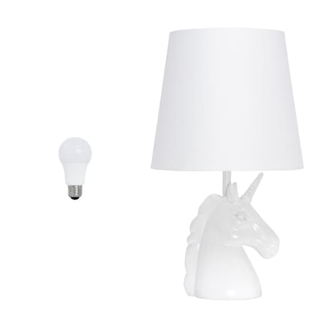 Homeroots 16" White Novelty Table Lamp LED With White Drum Shade 642938
